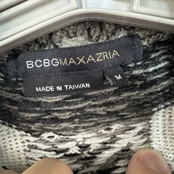 BCBG‎ Maxazria Women's Medium Open Front Cardigan Sweater Gray Black White - Picture 3 of 9